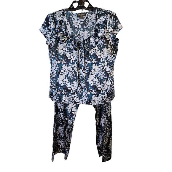 Chanteuse Intimates blue printed 2 piece pants/short sleeved set. Size M. - Picture 1 of 4